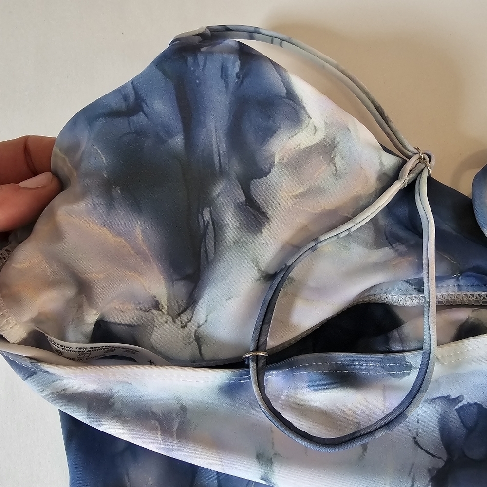 Shein Watercolor Bikini Top Size XL Blue White Swim Swimsuit Beach Coastal Pool - Picture 9 of 9